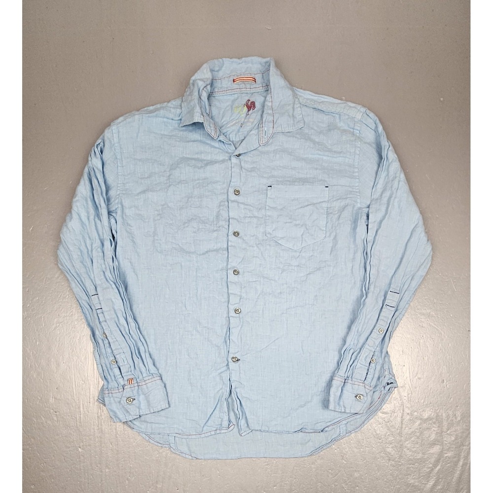 EQ Equilibrio EQ Rooster Button Down Shirt Mens Large 100% Linen Long Sleeve